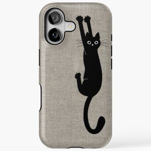 Black Cat Holding On iPhone 17 Case Tough