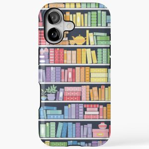 Rainbow Books Shelf Pattern (Black Background) iPhone 17 Case Tough