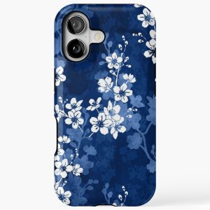 Sakura blossom in deep blue iPhone 17 Case Tough